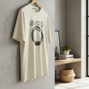 Gucci Scribble Logo Beige Cotton T-Shirt