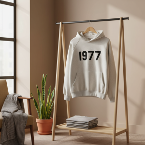 Essentials 1977 Gray Hoodie Sweatshirt for Men
