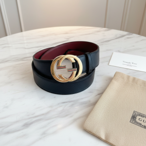 Luxury Designer Leather Belt for Men Gold Buckle