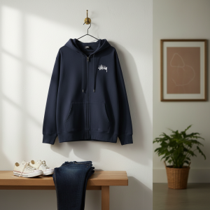 Stussy Logo Black Streetwear Zip Hoodie