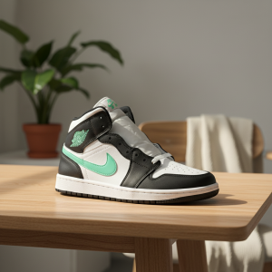 Nike Air Jordan 1 Mid Black White Green Sneakers