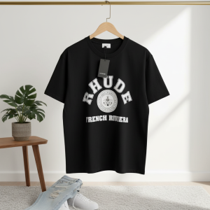 Rhude French Riviera Black Cotton Graphic T-Shirt