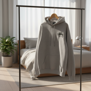 Stussy Grey Hooded Sweatshirt Men Women Casual Pullover