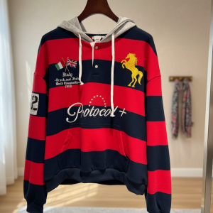 Protocol Plus Striped Red Navy Horse Hoodie