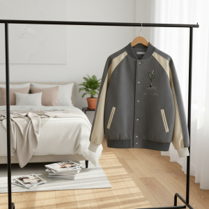 Dior Gray Embroidered Wool Varsity Jacket