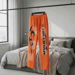 Hellstar Orange Flame Print Streetwear Pants