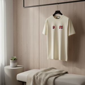 Gucci Logo Print Cream Cotton T-Shirt