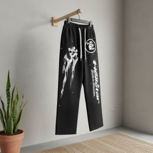 Hellstar Streetwear Flame Print Black Sweatpants