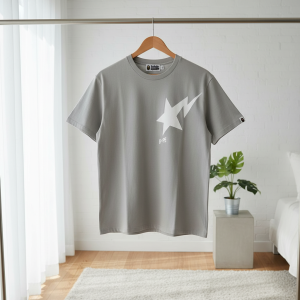 BAPE Star Logo Grey Cotton Casual T-Shirt