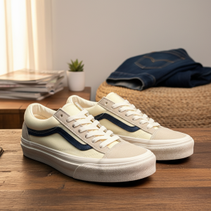 Vans Old Skool Beige Blue Canvas Skate Shoes