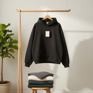 Unisex Oversized Black Fleece Pullover Hoodie Sweater