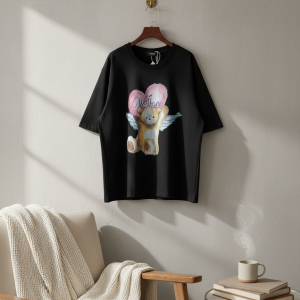 WE11Done Angel Bear Graphic Black T-Shirt