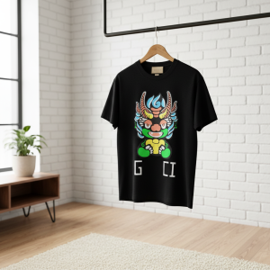 Gucci Dragon Graphic Black Cotton T-Shirt for Men