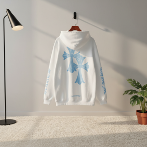 Chrome Hearts Blue Cross Print White Hoodie