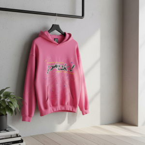 Sp5der Pink Graphic Web Hoodie Streetwear Pullover