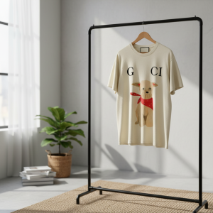 Gucci Dog Print Cream Cotton T-Shirt