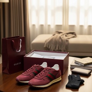 Gucci Red Suede Lace-Up Sneakers Running Shoes