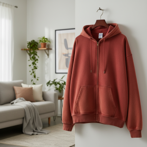 Vintage Washed Red Zip Up Hoodie Sweater