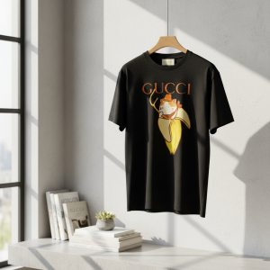 Gucci Cartoon Banana Print Black Cotton T-Shirt