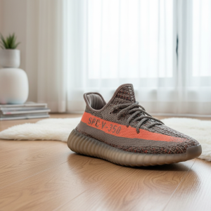 Yeezy Boost 350 V2 Orange Grey Knit Sneakers