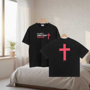 Black Cross Graphic Sunday Survivor T-Shirt