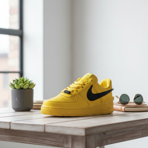 Nike Air Force 1 Yellow Black Logo Sneakers