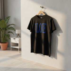Vlone Black Blue V Letter Graphic T-Shirt