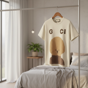 Gucci Beige Dog Print Cotton T-Shirt