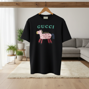 Gucci Black T-Shirt Cartoon Horse Graphic