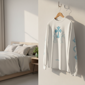 Chrome Hearts Blue Cross Print White Sweatshirt