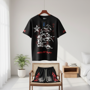 Hellstar Flame Graphic Streetwear T-Shirt and Shorts Set