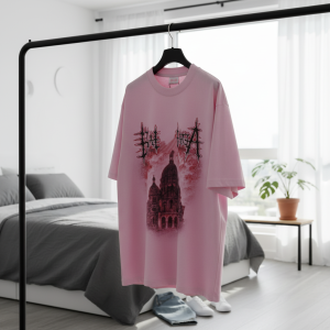 Balenciaga Pink Gothic Print Casual T-Shirt