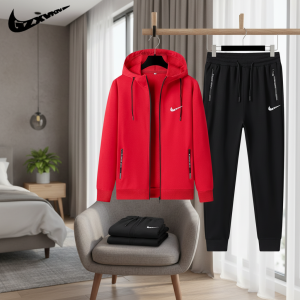 Nike Red Hoodie and Black Joggers Set
