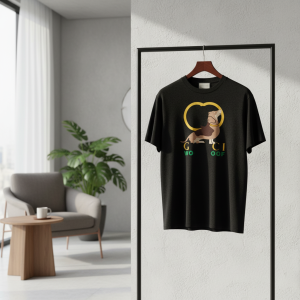 Gucci Dog Print Black Cotton Casual T-Shirt