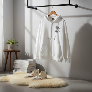 Stussy Skull Print White Zip Up Hoodie