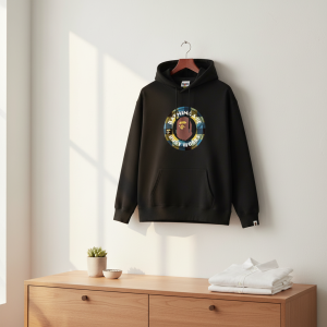 A Bathing Ape Black Logo Print Hoodie