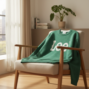 Lee Green Fuzzy Logo Knit Pullover Sweater