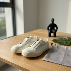 Rick Owens Low Top White Leather Sneakers