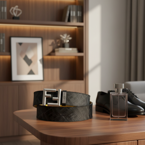 Fendi FF Logo Black Leather Belt