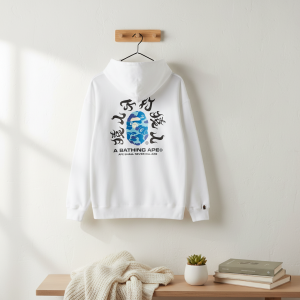A Bathing Ape White Camo Logo Hoodie