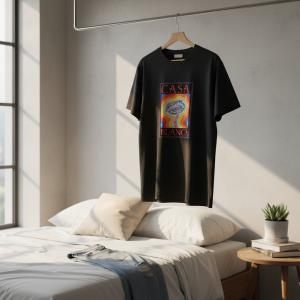 Casa Blanca Psychedelic Graphic Black Cotton T-Shirt