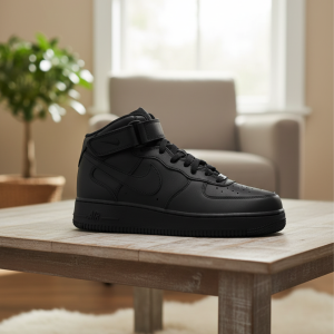 Nike Air Force 1 Mid Black Leather Sneakers