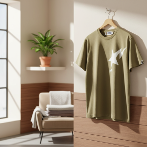 BAPE Star Logo Khaki Cotton T-Shirt