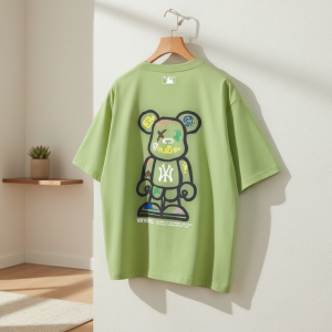 Green Cartoon Bear Graphic Oversized T-Shirt