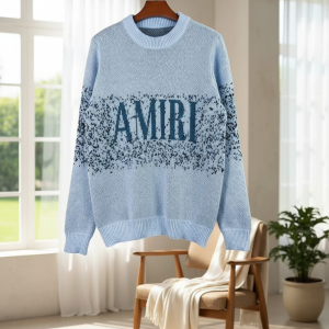 Amiri Blue Knit Logo Sweater Unisex Fashion Pullover