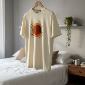 Gucci Logo Print Beige Cotton Casual T-Shirt