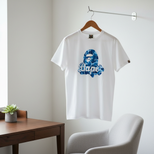 A Bathing Ape Blue Camo Logo White T-Shirt