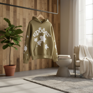Sp5der Star Print Khaki Hoodie Pullover Sweatshirt