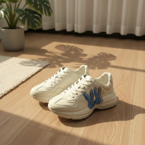 Gucci White Leather Sneakers Blue Bunny Design