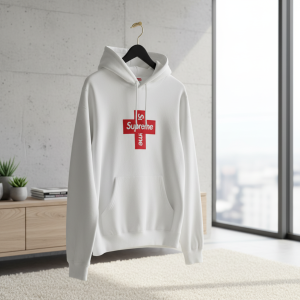 Supreme White Cross Logo Pullover Hoodie Unisex Fashion